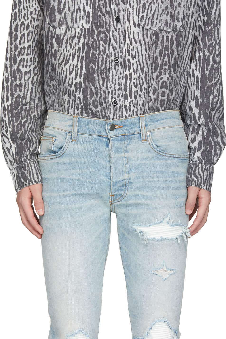 Light Blue Ripped Patch Slim Fit Men