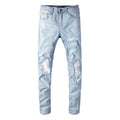 Light Blue Ripped Patch Slim Fit Men