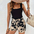 Women's 2 Piece Lounge Set Square Neck Tank Top And Floral Print Belted Shorts Sets