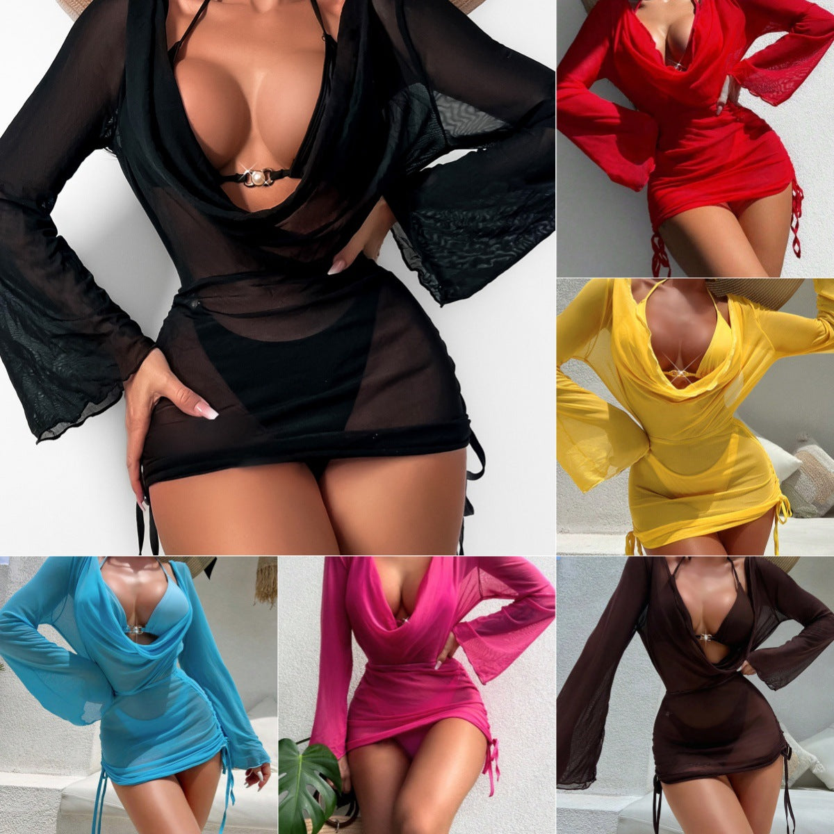 Sexy Lace-up Long Shirt Two-piece Bikini